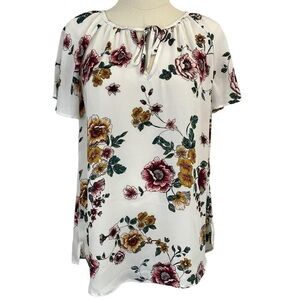 Maurices Short Sleeve Floral Blouse Womens S White Multicolour Lightweight Shirt